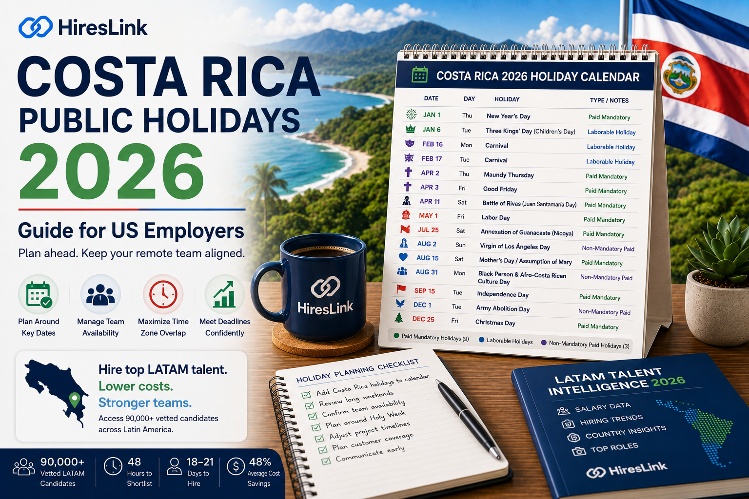 Costa Rica Public Holidays 2026: Guide for US Employers