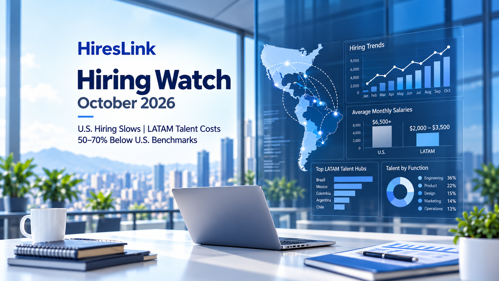 HiresLink Hiring Watch: U.S. Hiring Slows While LATAM Talent Costs Stay 50–70% Below U.S. Benchmarks